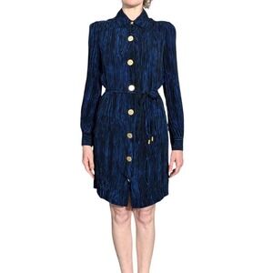 Diane von Furstenberg New Tunis Button Front Shirt Dress Blue Black Stripes Sz 4
